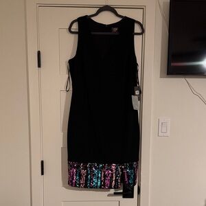 Vince Camuto Black Dress with Multicolor Sequin Hem